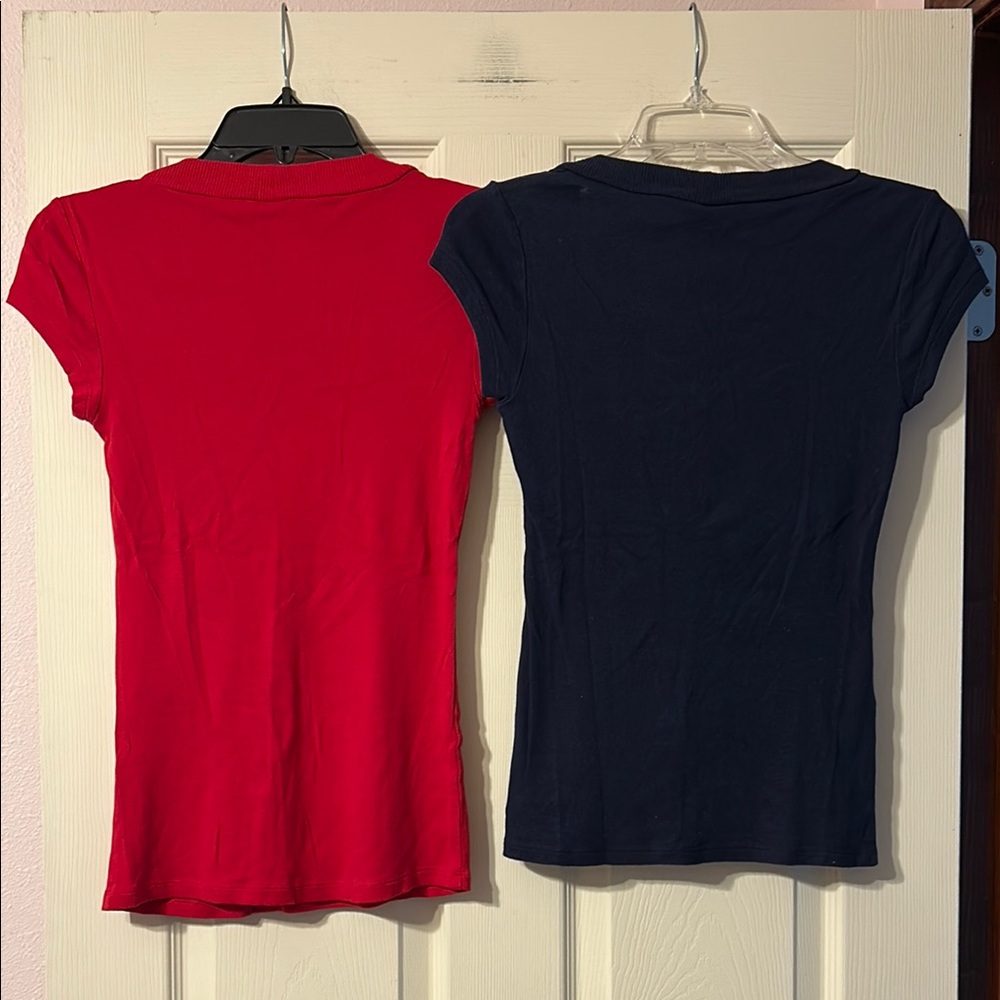 Express Women's Red & Navy Short Sleeve Scoop Neck Tops Small - Picture 2 of 3